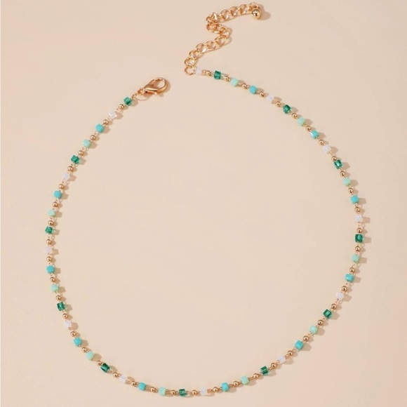 Gold Necklace and Blue Emerald Pearls For Women - Picture 5 of 6